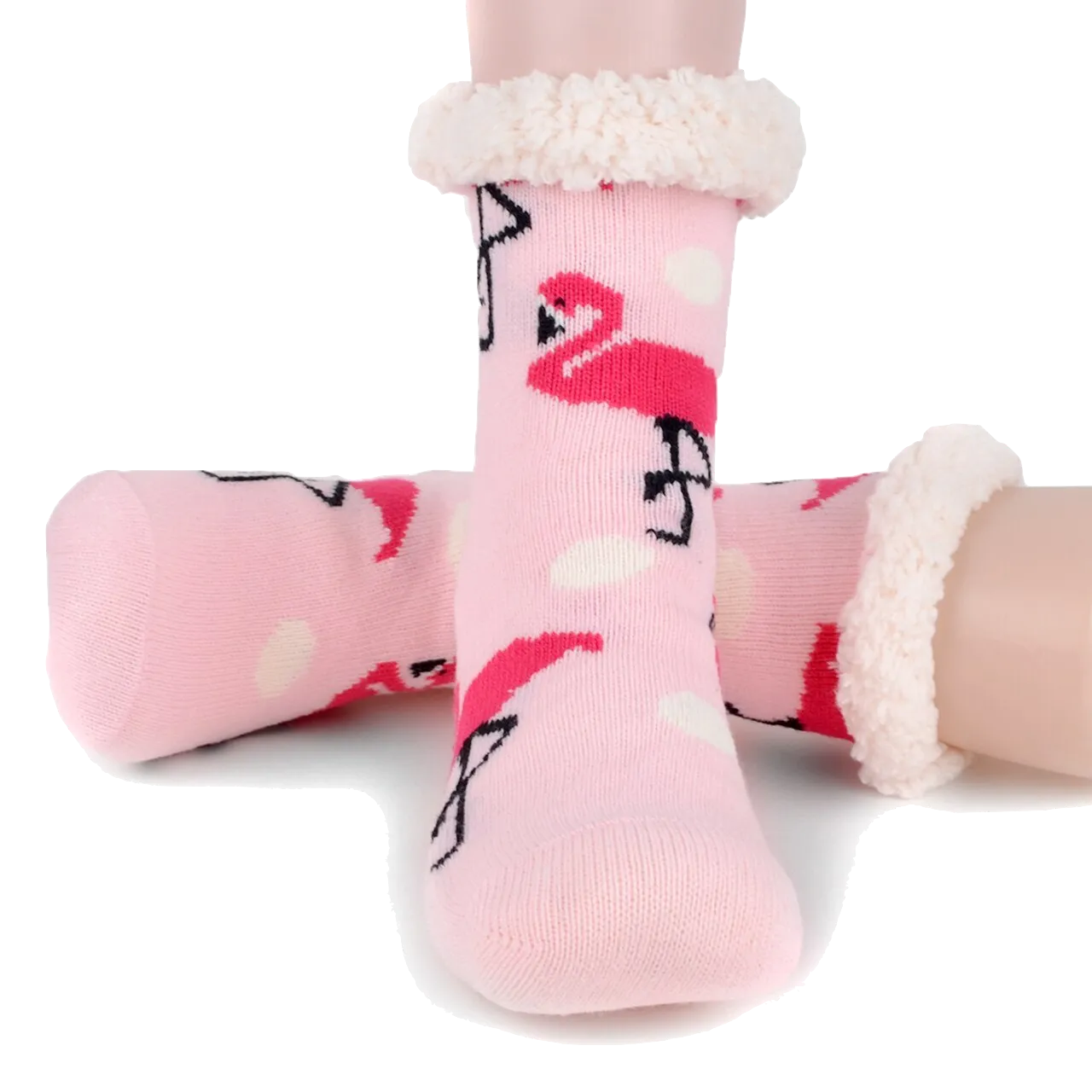 1 Pair Ladies Thick Fur Bed Socks Womens Sherpa Fluffy Non Slip - Flamingo