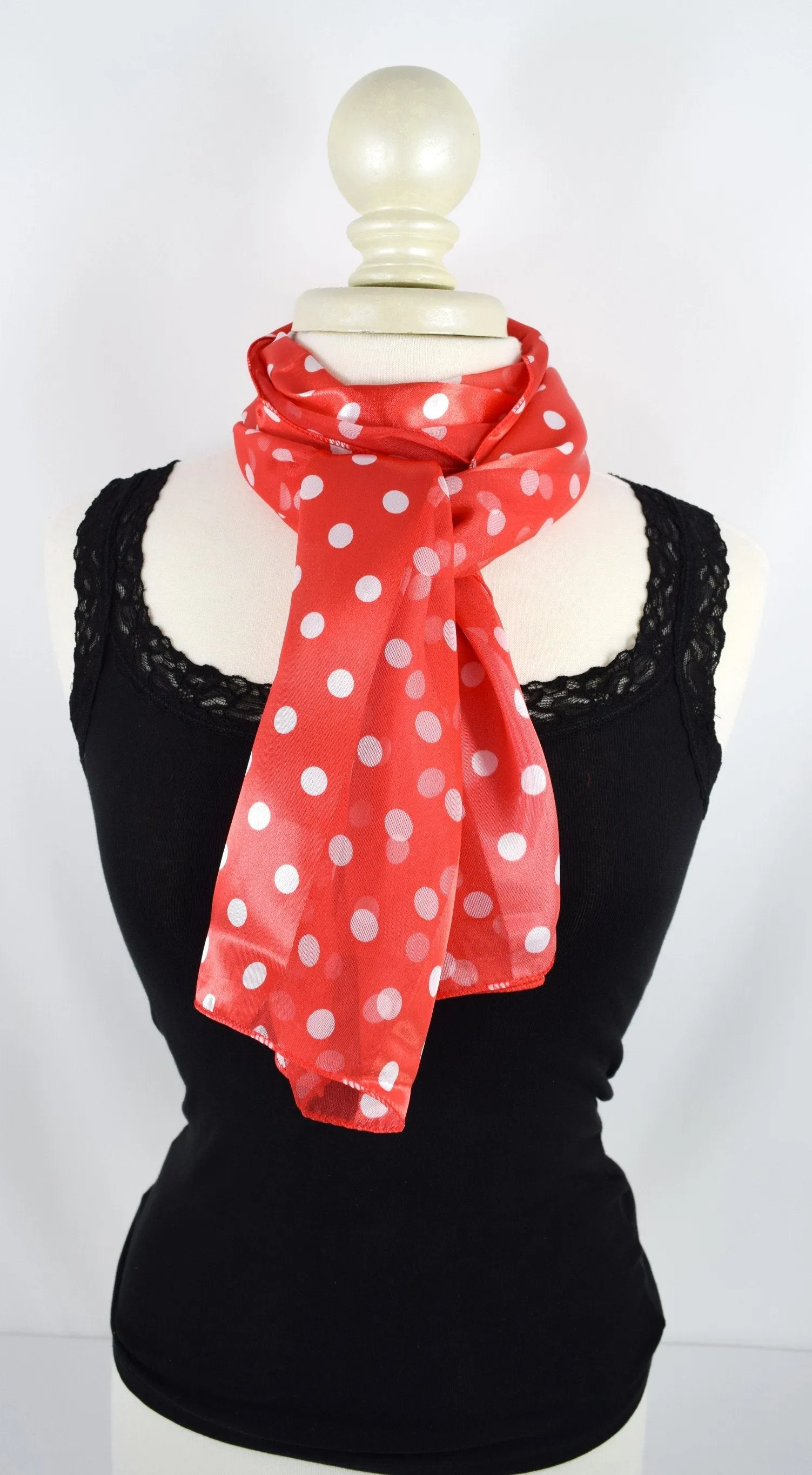 50's Style Retro Vintage Pinup Red Polka Dot love Satin Stripe Scarf Headband