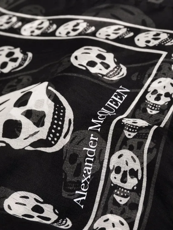 Alexander McQueen Black & cream silk skull printed scarf