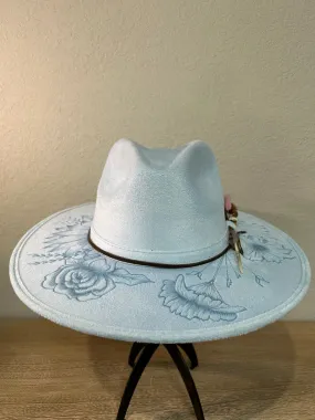 Blue Flowers Flat Brim Fedora Hat