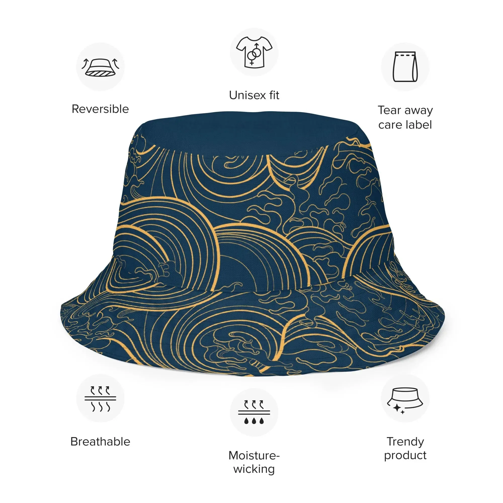 Bucket Hat, "Ocean One" collection - "Golden Waves" design. Reversible