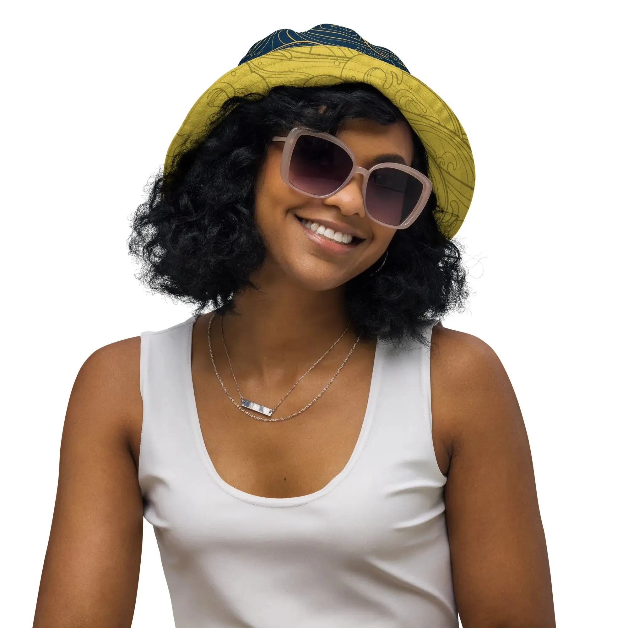 Bucket Hat, "Ocean One" collection - "Golden Waves" design. Reversible