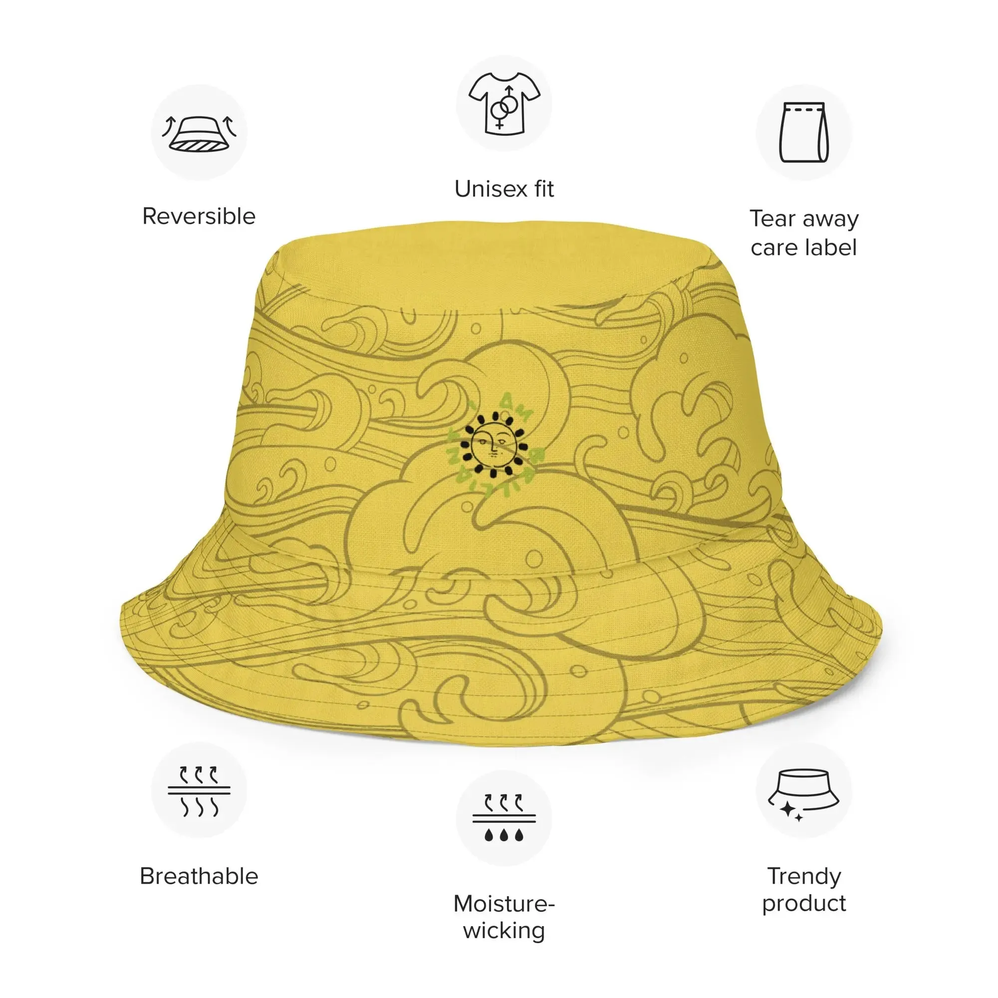 Bucket Hat, "Ocean One" collection - "Golden Waves" design. Reversible