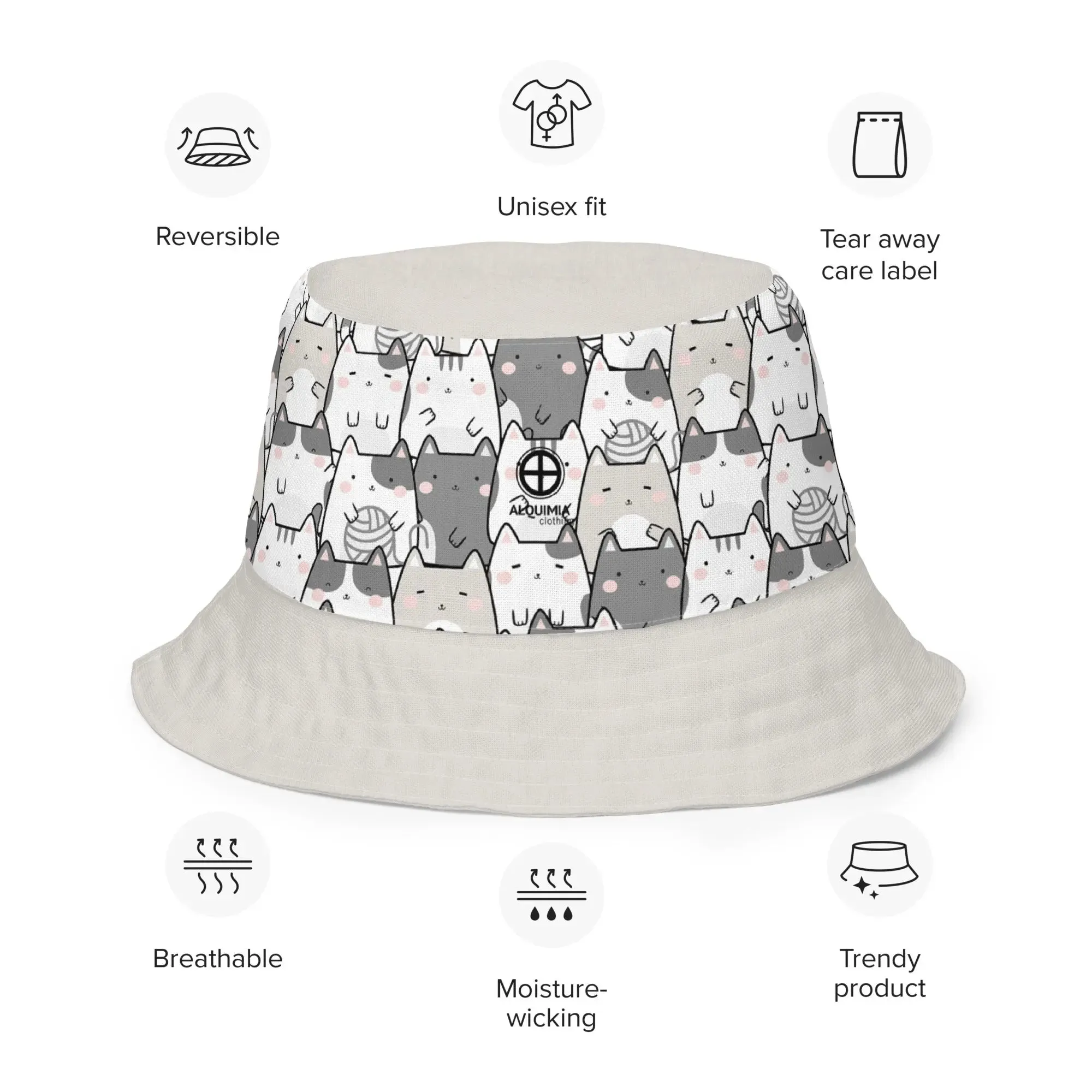 Bucket Hat, reversible "Mixed Cats"