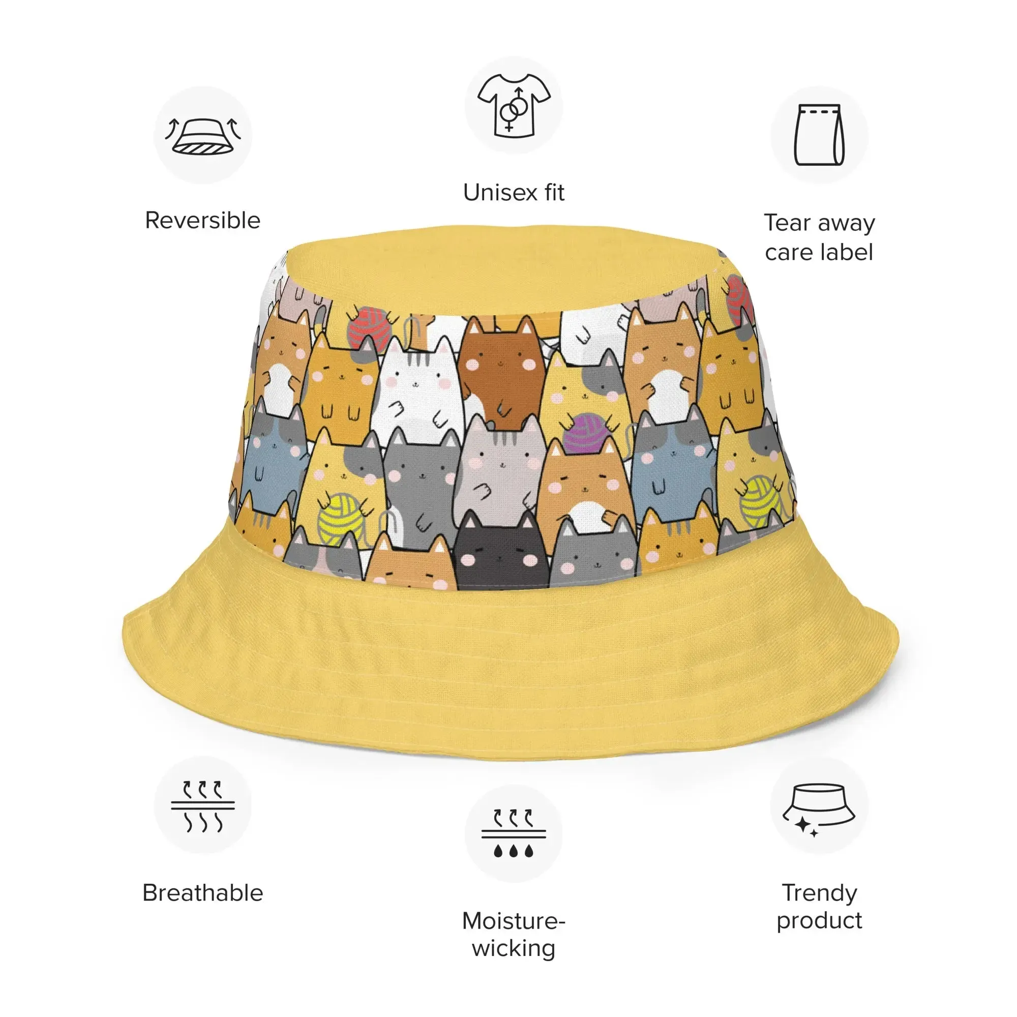 Bucket Hat, reversible "Mixed Cats"