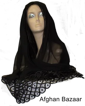 Georgette Silk Scarf with Lace Design
