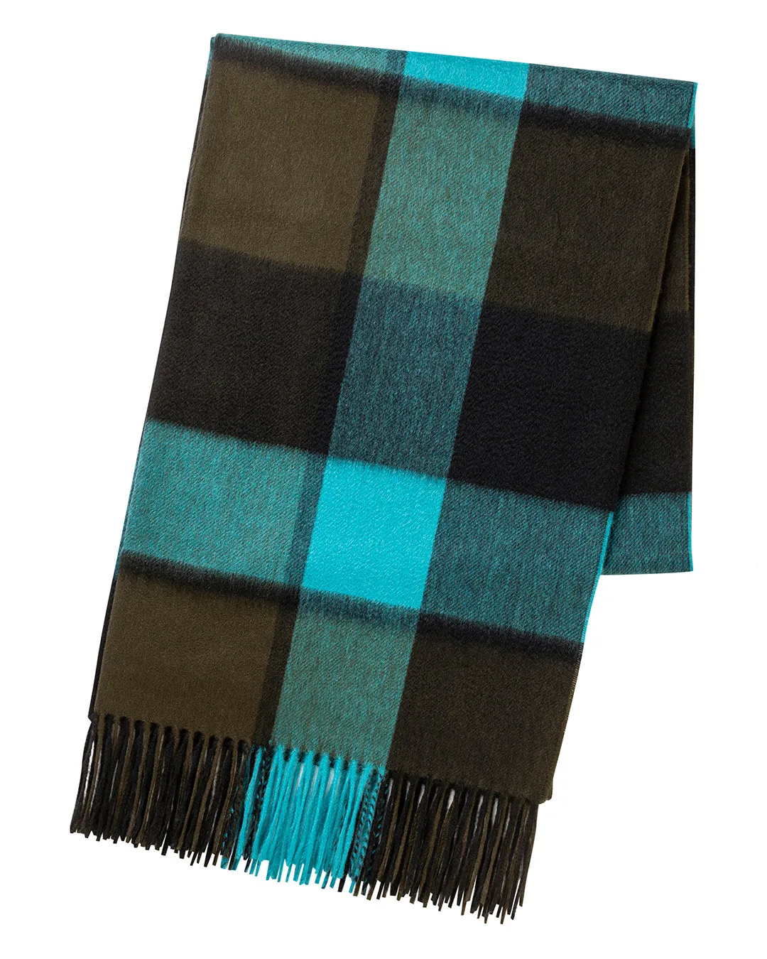 Joshua Ellis - Three Colour Block Check Cashmere Stole Blue