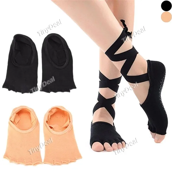 Ladies YOGA Socks Open Toe Dance Socks Halter Back Strap Socks Silicone Anti-slip Cotton Socks For Women & Girl