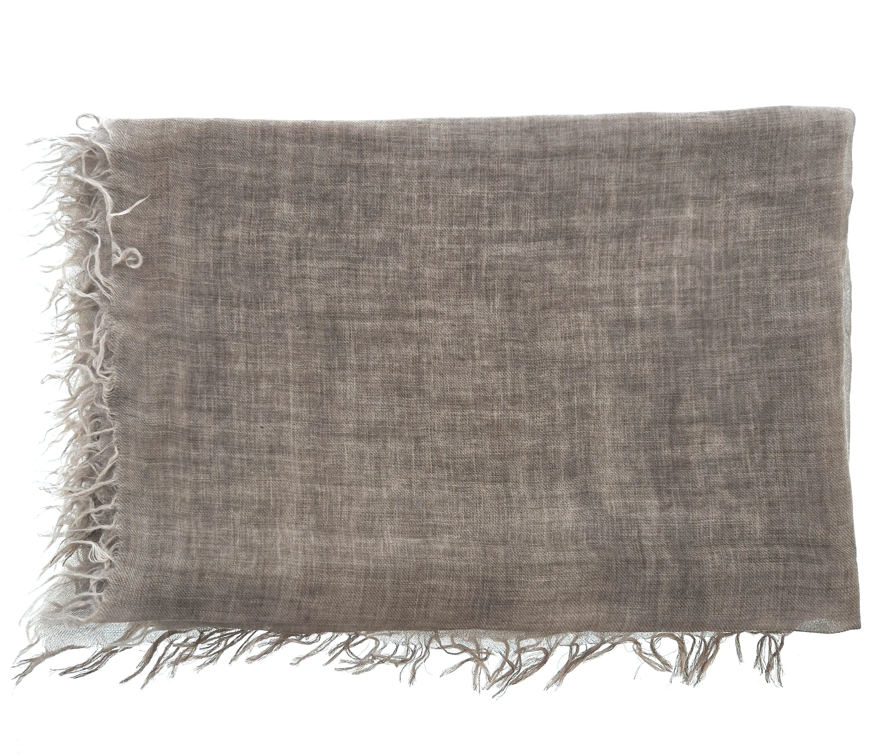 Lanvin Soft Luxurious Cashmere Cotton Blend Beige Fringe Scarf