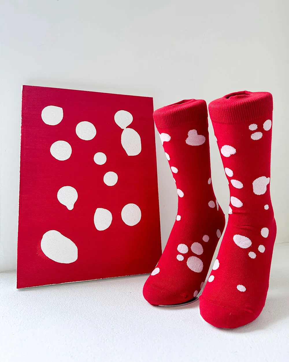 Men's Dalmatian Pattern Socks - Red & White
