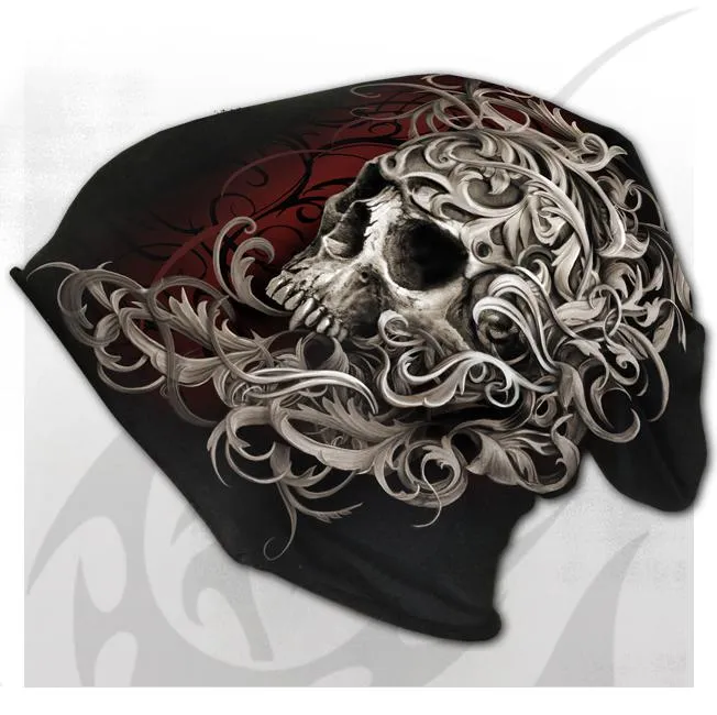 Skull Shoulder Wrap Mens Beanie Black