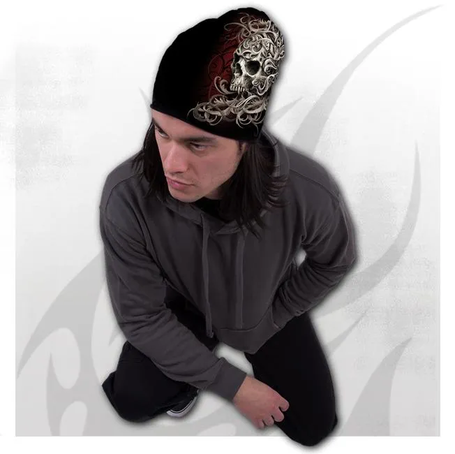 Skull Shoulder Wrap Mens Beanie Black