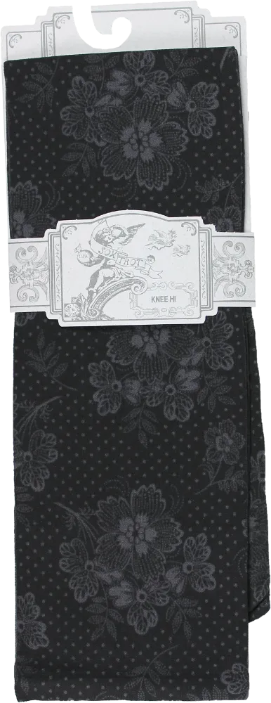 Swiss Dot Floral Opaque Knee Highs (Women's)